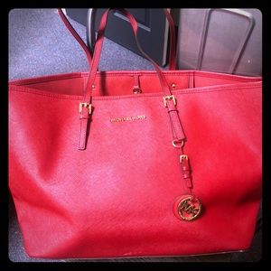 NWT Michael Kors Red Jet Set Travel Tote